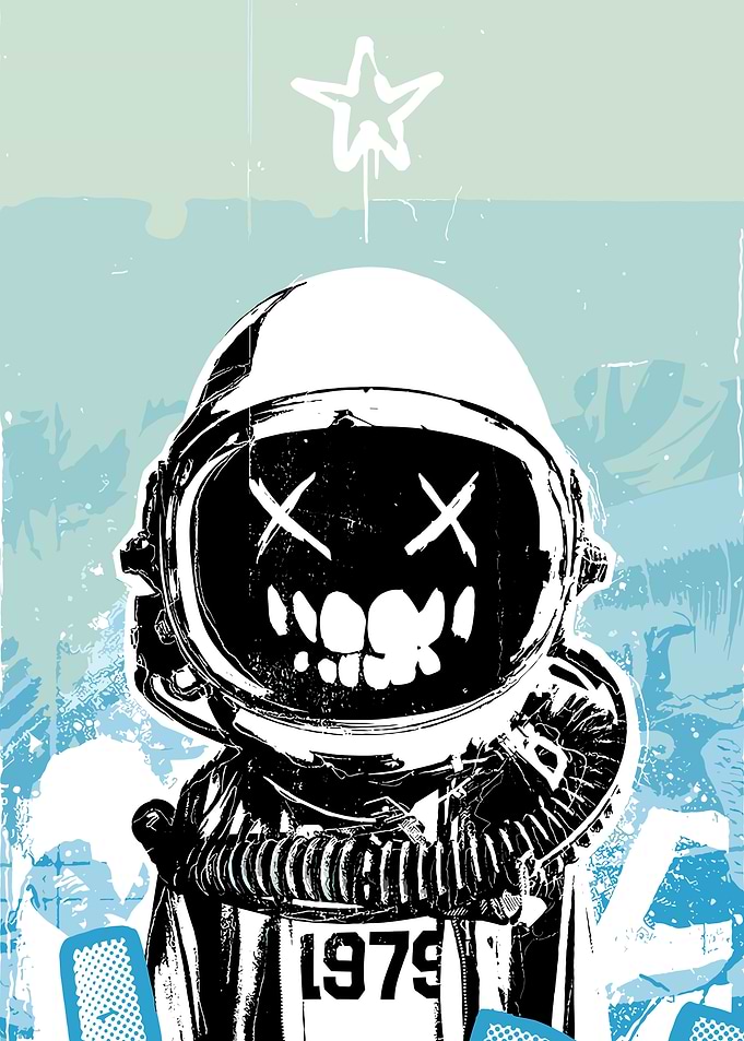 Astronaut with Skull Face and Star
