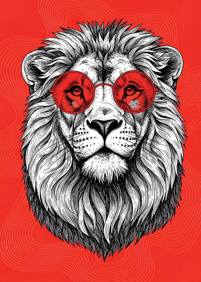 Lion Wearing Red Sunglasses