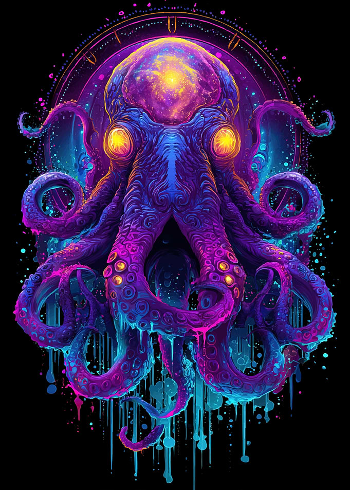 Cosmic Octopus with Glowing Eyes