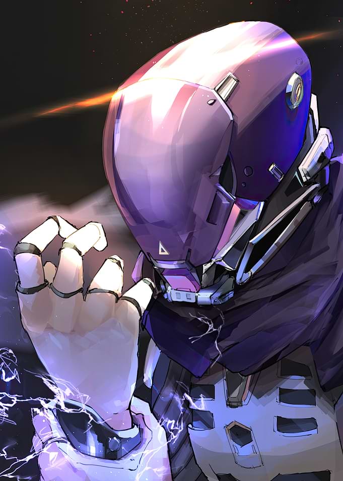 Futuristic robot with glowing hand
