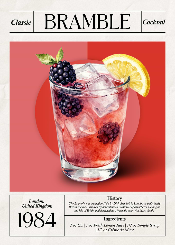 Vintage Bramble Cocktail – Classic 1984 London Blackberry Gin