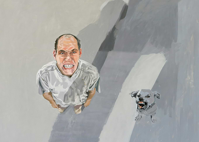 Angry Man and barking dog