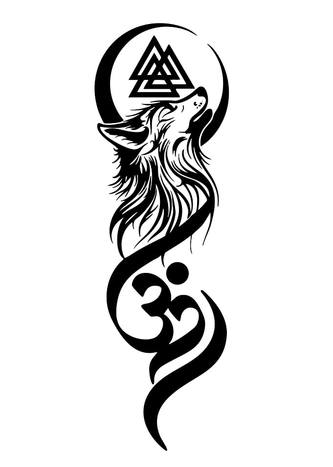 Wolf Howling at Moon with Om Symbol