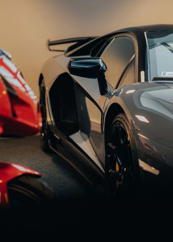 Close-up of a sleek gray sports car