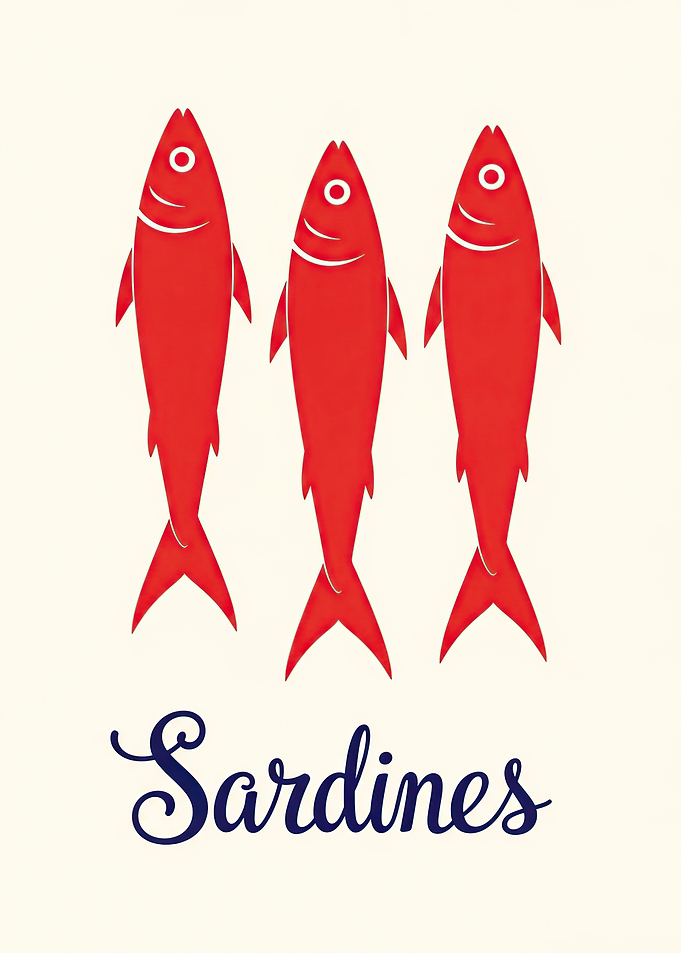 Three Red Sardines with Text