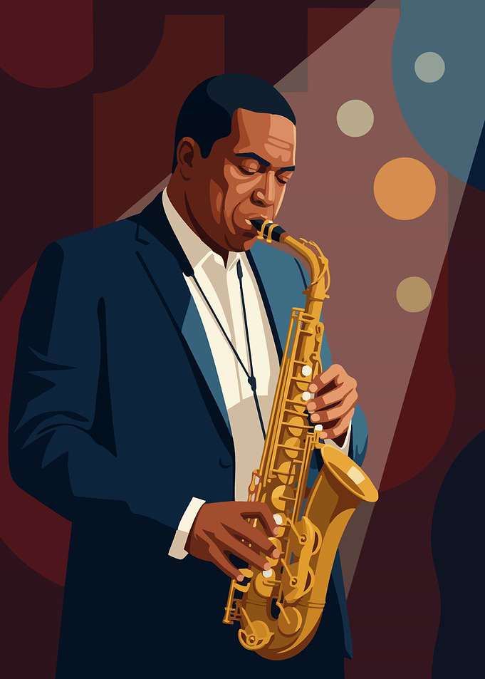 Saxophonist in a Blue Suit
