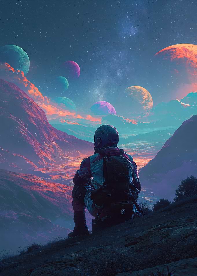 Astronaut Gazing at Alien Planets
