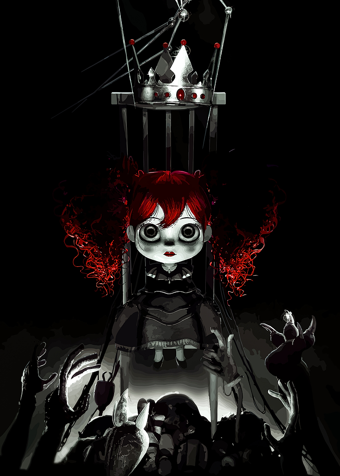 Creepy Doll with Crown and Reaching Hands