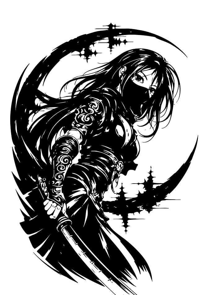 Ninja Warrior with Crescent Moon