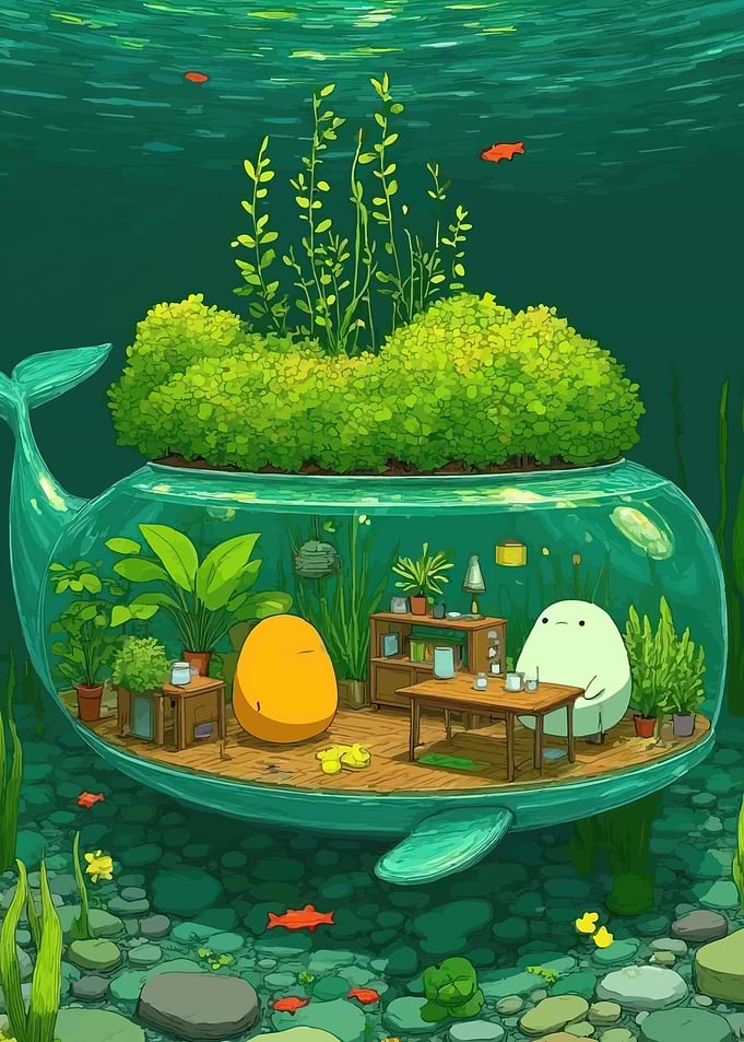 Whale Terrarium with Cute Characters
