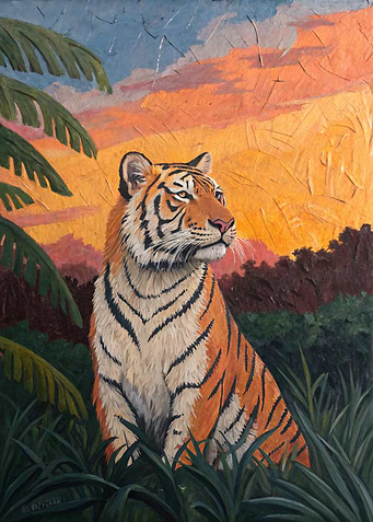 Tiger in Jungle Sunset