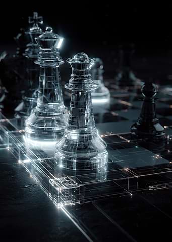 Futuristic Chess Board with Glass Pieces