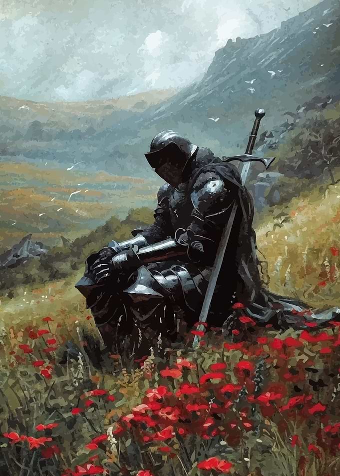 Knight in Armor Amidst Poppies