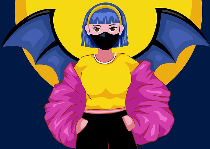 Anime Girl with Bat Wings and Mask