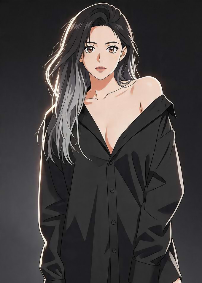 Anime woman in black shirt