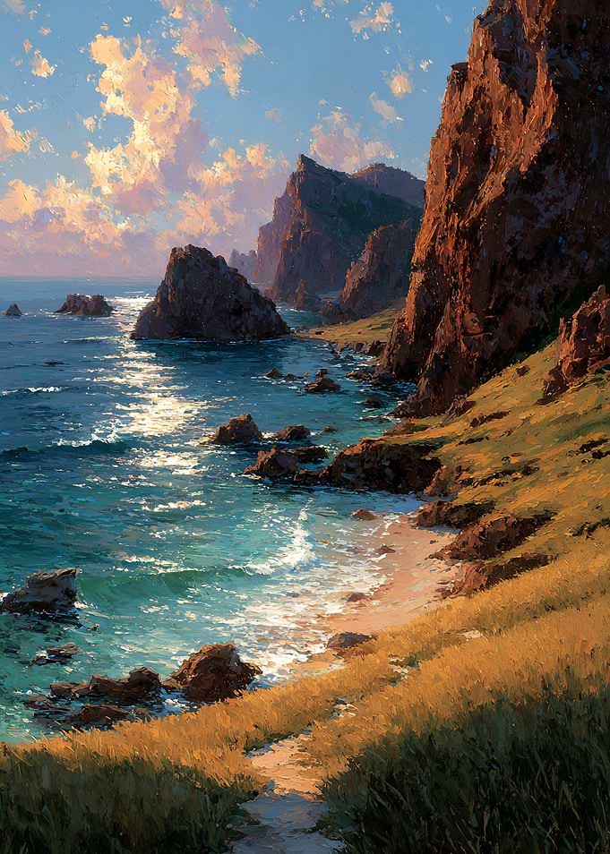 Coastal Cliffs and Ocean Sunset