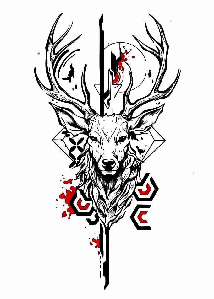 Geometric Deer Head Tattoo Design