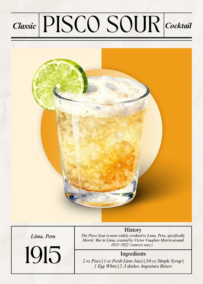 Vintage Pisco Sour Cocktail – Classic 1915 Lima Peruvian Icon