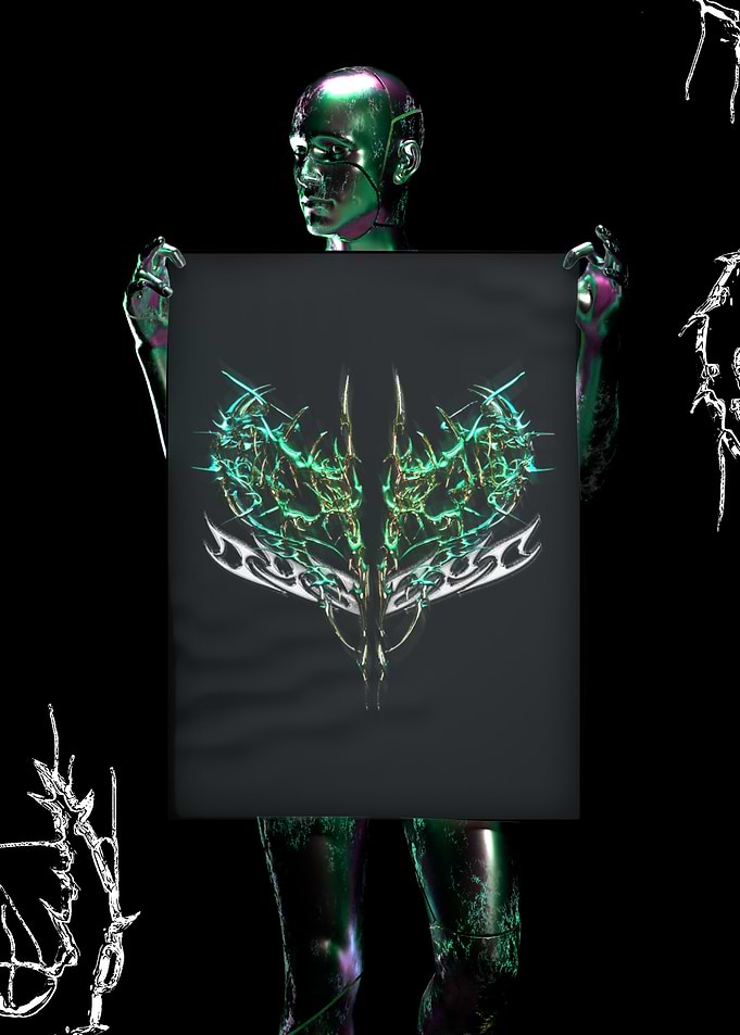 Futuristic Robot Holding Abstract Art