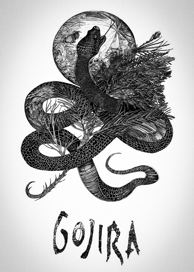Gojira Snake and Moon Illustration
