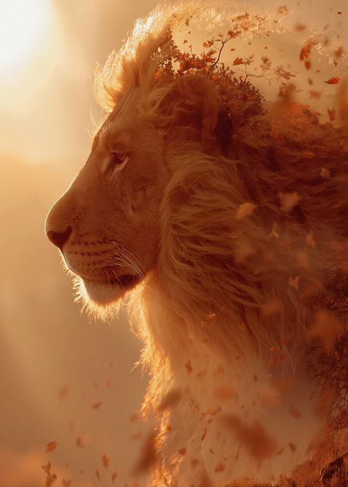 Lion with Autumn Leaves