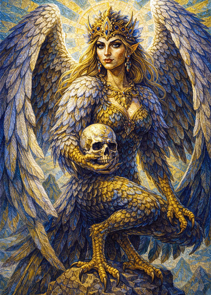 Harpy Winged Creature Holding Skull