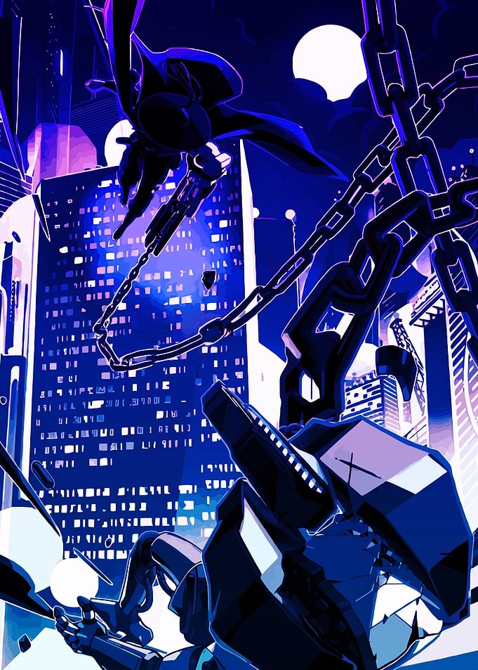 Sanabi Cyberpunk Cityscape with Robotic Figures
