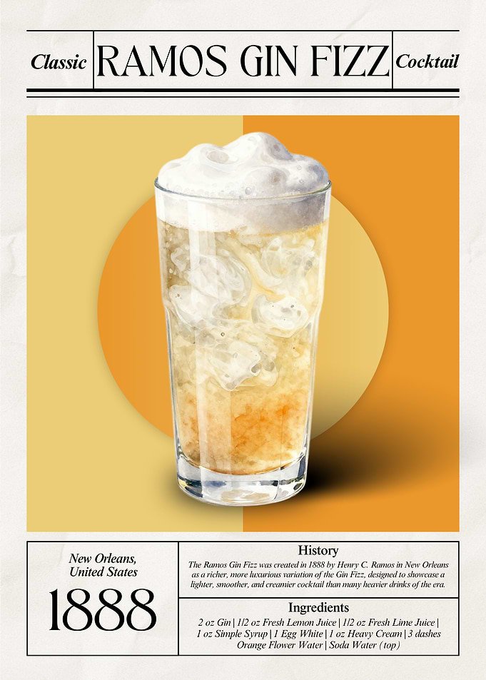 Vintage Ramos Gin Fizz Cocktail – Classic 1888 New Orleans Luxury