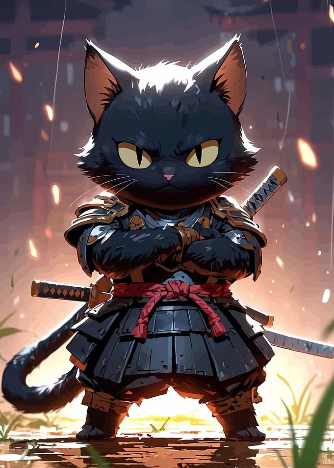 Samurai Black Cat Warrior