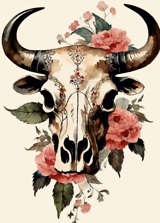 Floral Bull Skull