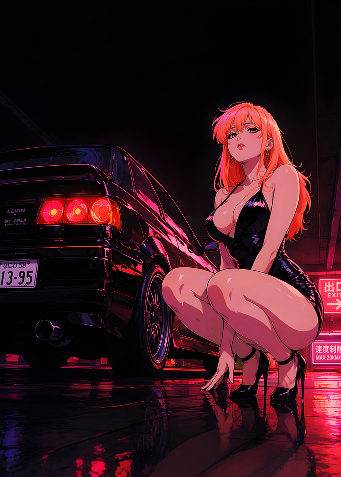 Anime Girl Posing with a Car