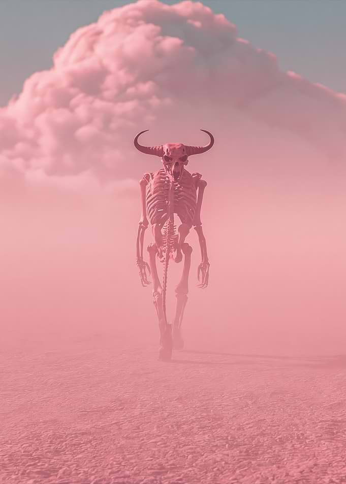 Skeleton Creature in Pink Haze