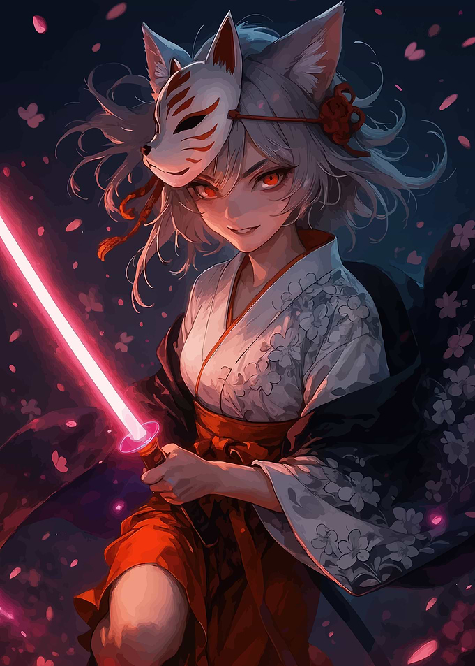 Kitsune Girl with Neon Sword