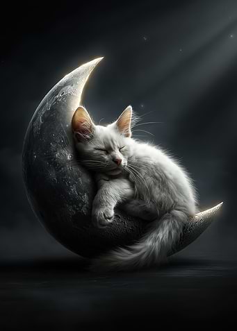 White Cat Sleeping on the Moon