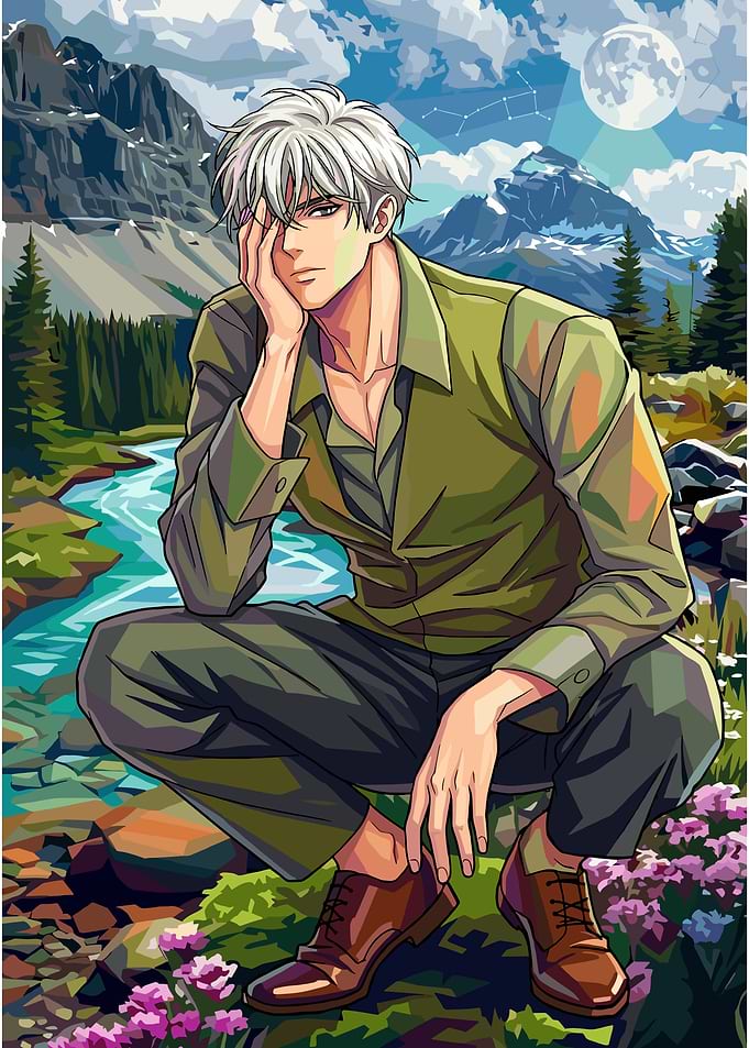 Anime man in nature