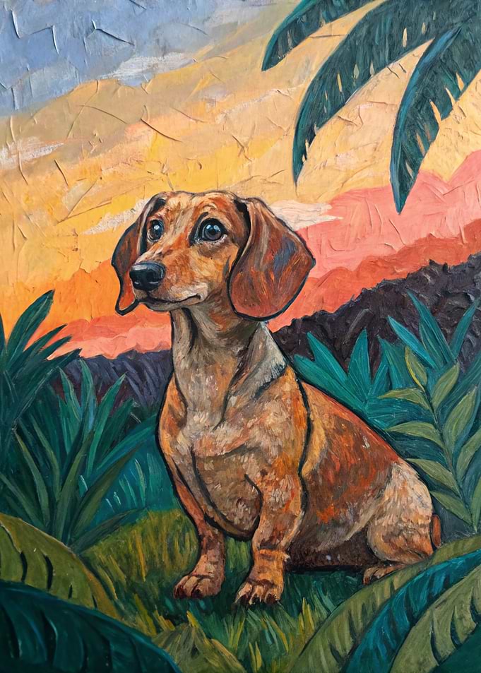 Dachshund in a Tropical Sunset