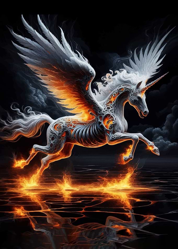 Fiery Skeleton Unicorn Pegasus