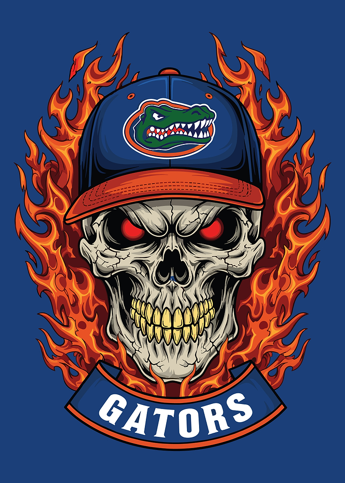 Flaming Gator Skull with Cap