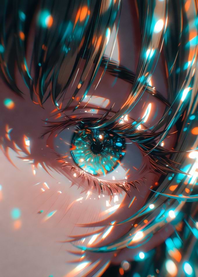 Close-up Anime Eye with Light Reflections