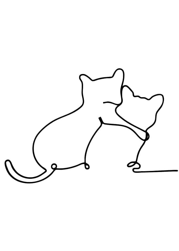 Two cats hugging, minimalist line art