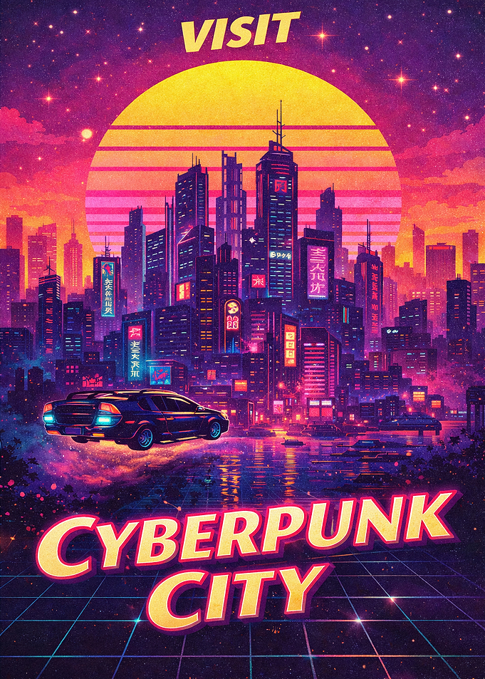 Cyberpunk City Retro Poster