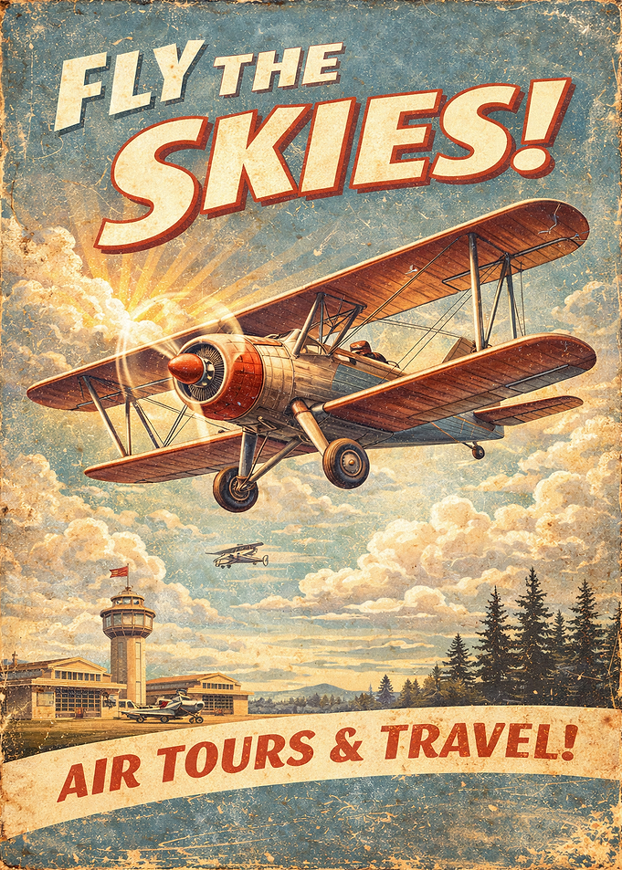 Fly the Skies Air Tours Vintage Poster