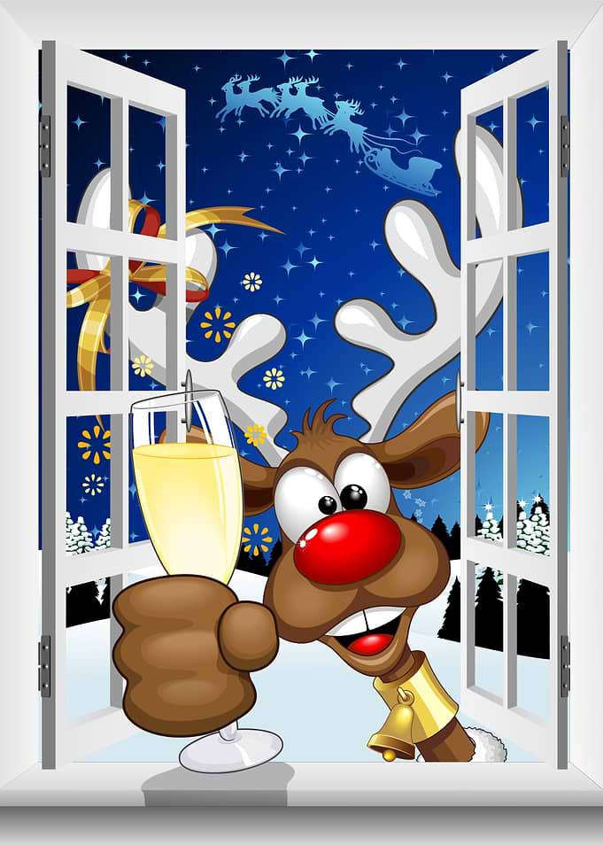 Reindeer Festive and Happy Cartoon with champagne