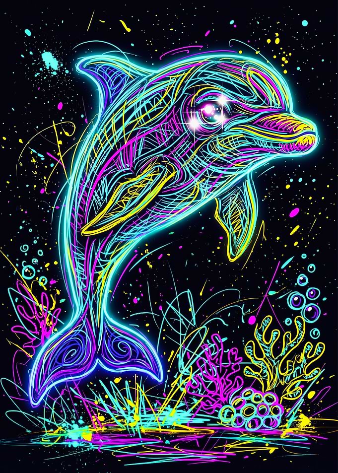 Vibrant Neon Dolphin Graffiti