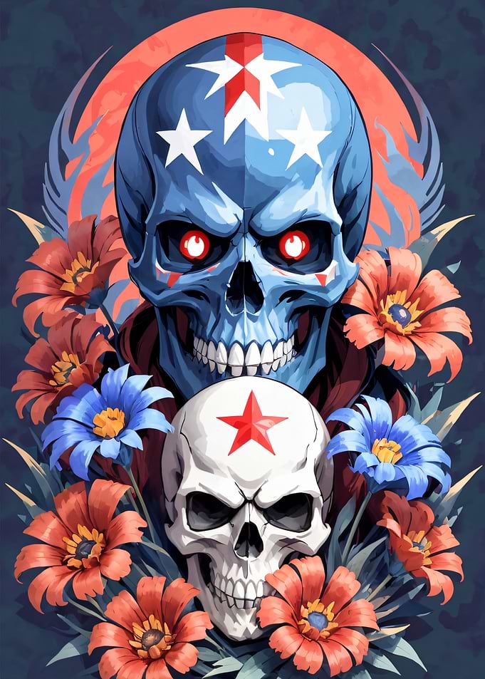 Patriotic Skulls with Flowers