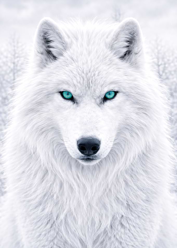 Majestic White Wolf with Blue Eyes