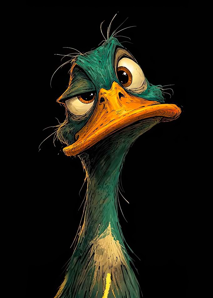 Cartoon Duck with Expressive Eyes