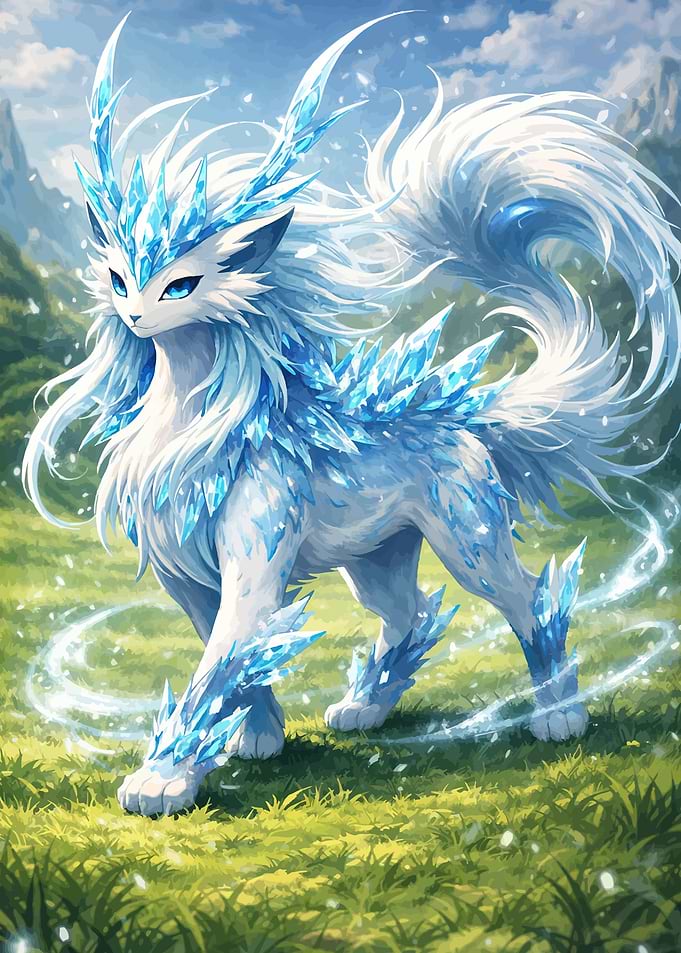 Ice Creature in a Grassy Field