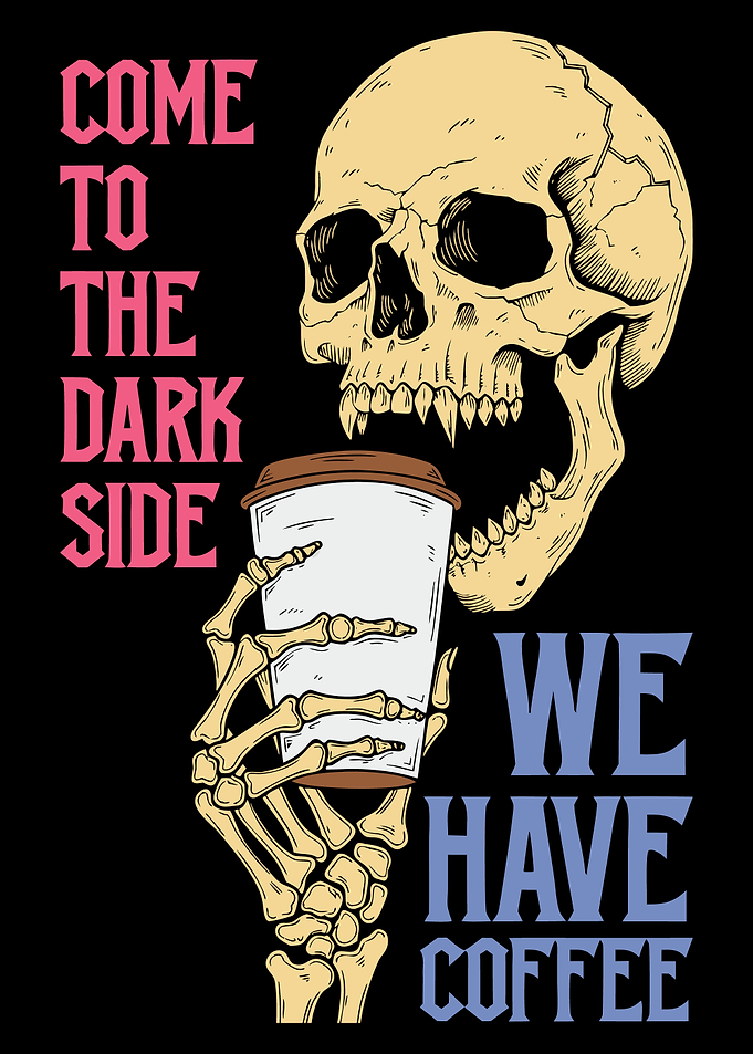 Skeleton holding coffee cup
