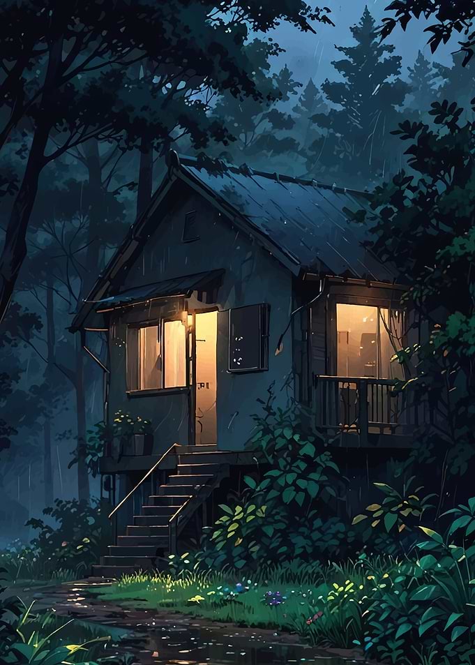 Cozy Cabin in Rainy Forest